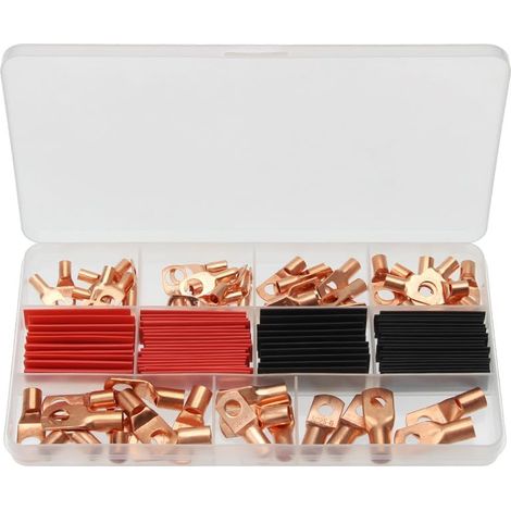 120-teiliges Batterieklemmenverbinder-Set enthält 60 Kupfer-Terminals und 60 Schrumpfschläuche, PVC-isolierte Batterieanschlüsse für Elektrofahrzeuge, Autoverdrahtung und DIY-Elektronik (1/5)