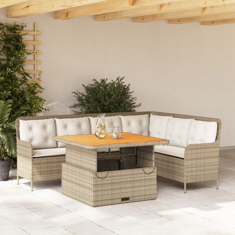 2-tlg. Garten-Sofagarnitur mit Kissen Beige Poly Rattan vidaXL (1/5)