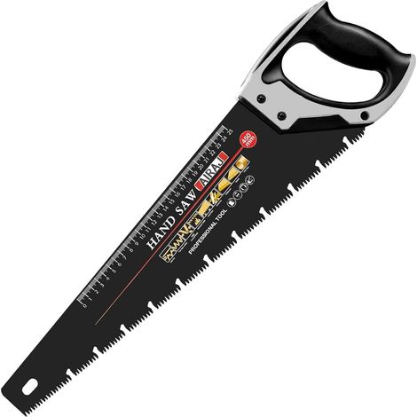 Scie Égoïne 450 mm, Gorges à copeaux de type Ω, angles 45 et 90 degrés Lame en Acier 11 dents/pouce-Poignée Bi matière, Scie Manuelle pour couper bois, pvc et sols stratifiés (1/5)