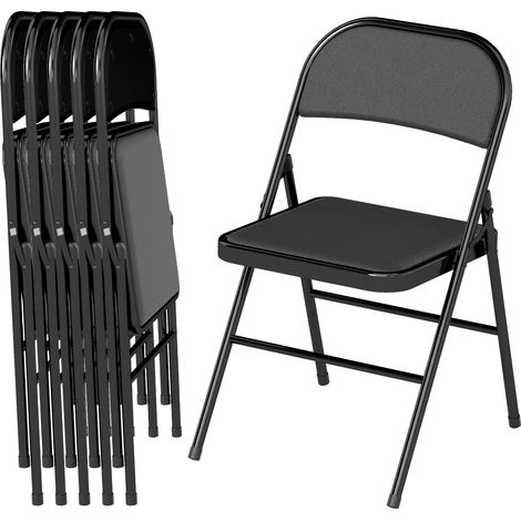 Lot de 2 chaises pliantes, chaises de bureau portables, pieds en acier, idéales pour le bureau, la réception ou la salle d'attente, revêtement en similicuir noir. (1/5)