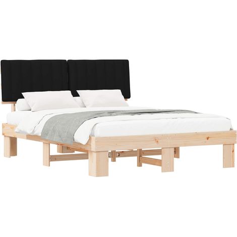 Lit double  Lit adulte  Cadre de lit avec tête de lit rembourrée Noir 160 x 200 cm