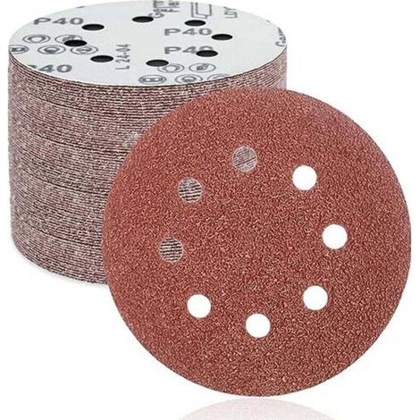 125-mm-Schleifscheiben, 8 Löcher, 50 Stück: Selbstklebende, perforierte Schleifscheiben, 125 mm, Körnung 40, für Exzenterschleifer, Schleif-/Polierarbeiten.