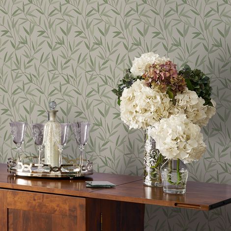 Papier peint intissé Laura Ashley Feuilles Willow Leaf Hedgerow 1005 x 52cm Vert