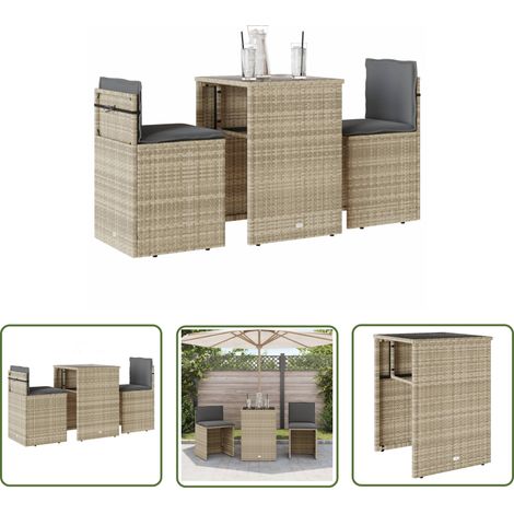 The Living Store 3-tlg. Bistro-Set mit Kissen Hellgrau Poly Rattan - Gartensofa - Gartenmöbel - Outdoor Möbel - Balkonmöbel - Esstisch (1/5)