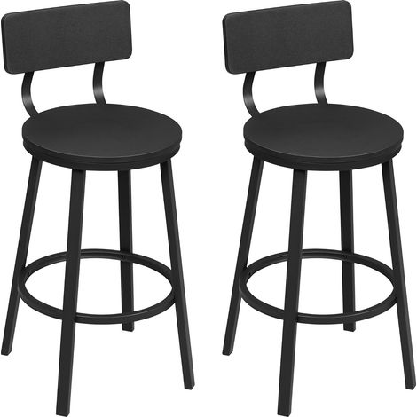 WOLTU 2x Bar Stools Kitchen Stools with Backs and Arms, Metal Frame + MDF Seat Footrest for Home Counter Breakfast, Black (1/5)