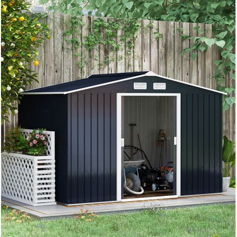 Abri de jardin en acier anthracite avec cadre de base et portes coulissantes 277 x 195 x 192 cm (1/5)