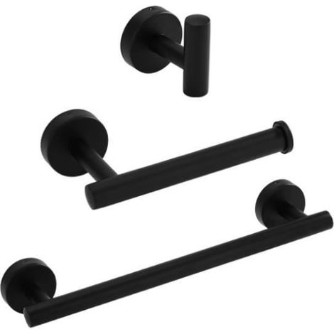 Kit di 3 accessori per portasciugamani da bagno, con fori, per bagno, nero (1/3)