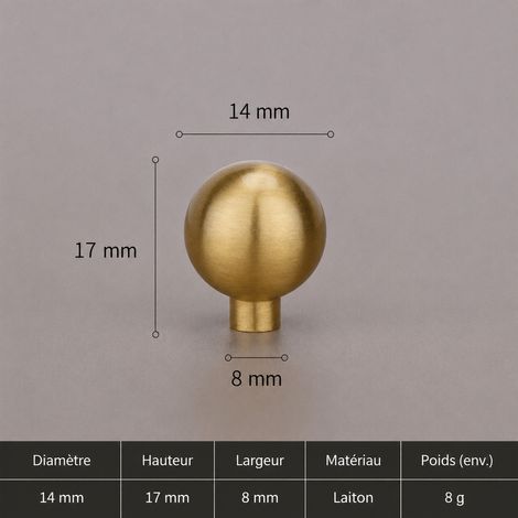 Poignée bouton ronde en laiton doré T2640, diamètre 14 mm, finition mate t2640 14 1,7 × 1,4 × 1,7 cm 8 g – Livraison gratuite