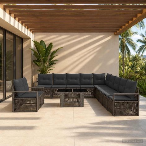 vidaXL Set Divano da Giardino 12 pz Grigio e Grigio Scuro polyrattan (1/5)