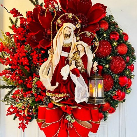 Guirnalda de flores artificiales para Navidad, corona navideña roja, decoración, corona navideña, adornos navideños (no estéreo, tamaño: 30 cm) (1/4)