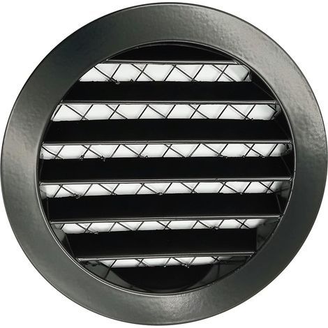 Grille d'aération ronde en aluminium noir avec filet anti-insectes (ALU Ø 160) (1/5)