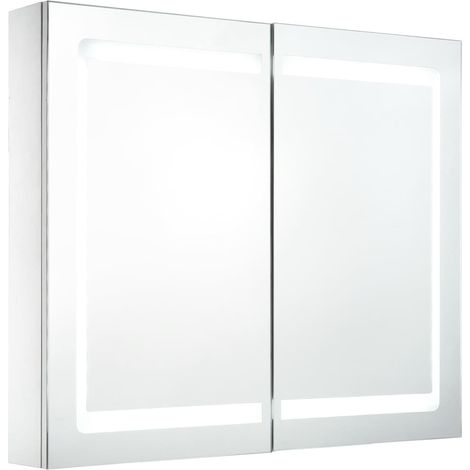 Armoire murale de salle de bain à miroir LED 80x12,2x68 cm – 2 portes – 3 étagères – MDF mélaminé – Éclairage USB intégré – Inlife (1/5)