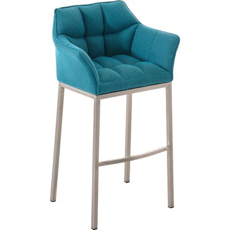 Tabouret de bar chaise haute de comptoir couture carrées assise en tissu turquoise 4 pieds stables en acier inoxydable 100004727