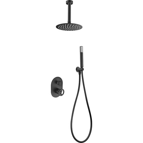 Colonna Doccia a Incasso con Monocomando  Modello VESUBIO  Doccetta di Dimensioni Standard  Colore Nero Finitura Opaca [ IMEX® ] (1/2)