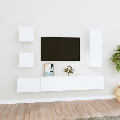 Set de muebles para TV 5 piezas madera contrachapada blanco vidaXL (1/5)
