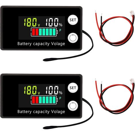 2 pcs compteurs de batterie 12V 24V 36V 48V 60V 72V 84V, indicateur de batterie DC 8-100V, moniteur de capacité de batterie avec alarme de température pour voitures, bateaux, camping-cars (1/5)