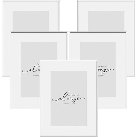 WOLTU Marco de Fotos de Pared 5x 13x18 cm, Marco, Frontal de Plexiglás Transparente, para Tarjetas, Plata
