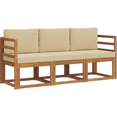 Conjunto de sofás de exterior con cojín 3 pcs Natural y Beige vidaXL