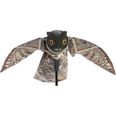 Leurre prédateur hibou avec ailes mobiles – Répulsif pour oiseaux nuisibles – Taille 100 x 66 cm – Matériau PE pour extérieur (1/5)