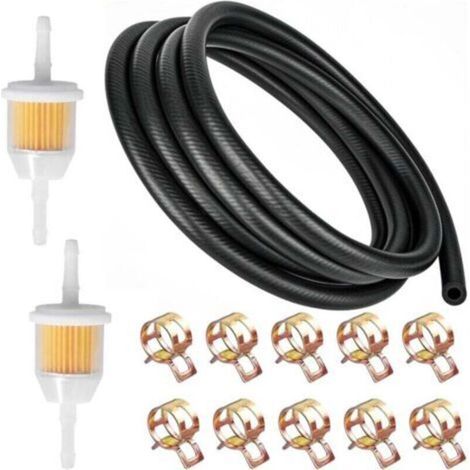 Durite Essence Ø 6mm, 2m Conduite de Carburant, avec 10 Colliers de Serrage, 2 Filtres à Carburant, Pour Les Camions, Les voitures,Les tracteurs ou Les Petits Moteurs