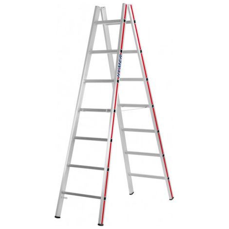 FP – Escabeau 2x7 marches 2,05 m en aluminium – Charnières vissées – Ceintures en perlon 25 mm – Sécurité renforcée pour usage intensif (1/5)