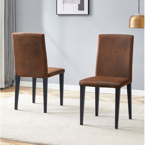 Lot de 2 chaises de salle à manger en tissu marron aspect daim, pieds métal noirs HAVRYA (1/5)