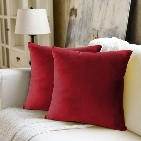Housse de Coussin en Velours Doux 45x45cm 2 Pièces Housse de Coussin Home Decor Décoratif Maison Chambre Oreiller Salon Canapé Voiture, Rouge Vineux