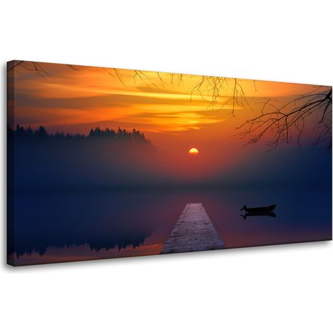 Leinwanddruck Natur Sonnenuntergang über dem See 80x40 cm