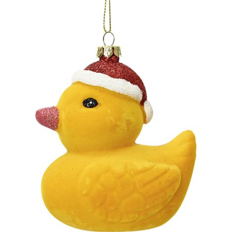 Decoris Weihnachtskugel aus Kunststoff Ente 9 cm gelb Kugel