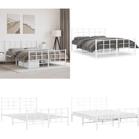 Bettgestell mit Kopf- und Fußteil Metall Weiß 150x200 cm - Betten Gestell - Metallbett - Weißes Bettgestell - Boxspringbetten - Einzelbett - Home & Living (1/5)