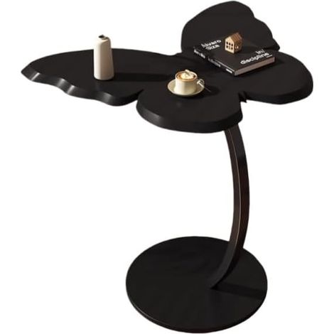 Table d’appoint ronde noire en métal, petite table basse multifonction avec plateau pour boissons, idéale pour salon, chambre, bureau et terrasse (1/5)