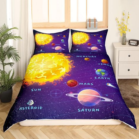 Galaxie Housse de Couette Cosmos Parure de Lit 140x200cm pour Enfants Garçons Filles Universe Plane Sets de Housse de Couette Sun Palnet avec 1 taie d'oreiller - 140 x 200 cm (1/5)
