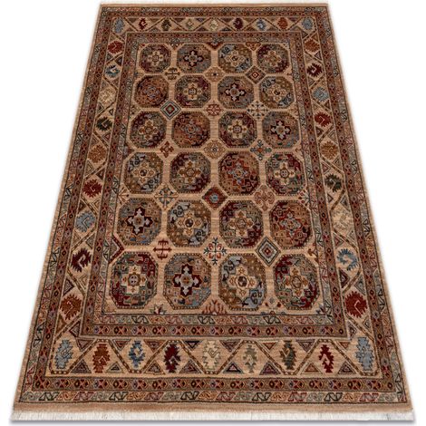 Carpet Wool KESHAN fringe, Frame, oriental 7874/53555 beige / terracotta beige 120x145 cm