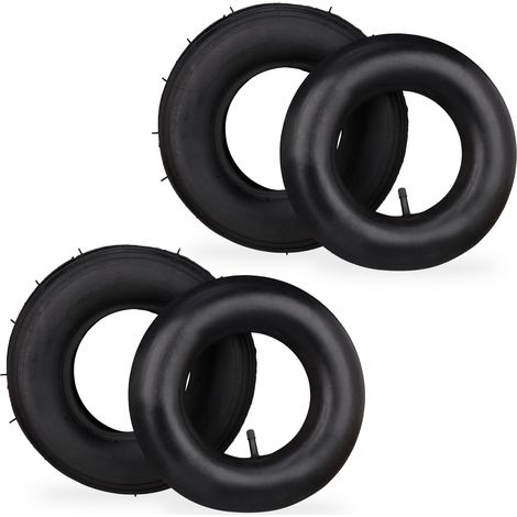 Relaxdays Wheelbarrow Tyre, 2x Set, Spare Wheels, Inflatable, 3.50-6, Max. Load 136 kg, Garden, Tool, Practical, Black