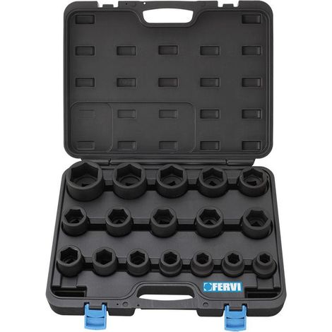 Satz mit 9 3/4 Kraft-Steckschlusseleinsatzen 19 - 55 mm Fervi i217