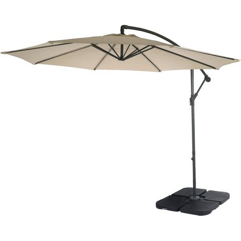 Parasol déporté semi-pro Acerra, protection contre le soleil, 3m inclinable - crème avec support