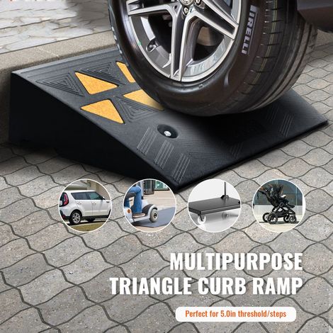 Rampe de Seuil Hauteur 12,7 cm 2PCS Rampes Trottoir Caoutchouc Capacité Charge 15 tonnes Rampe Accès Fauteuil Roulant avec Structur… (1/5)