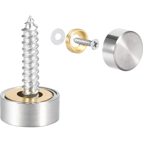 18 mm Vis à Miroir 16 Pièces Cache Vis Inox Clous Cache Acier Inoxydable avec Capuchons Décoratifs et Rondelles pour Miroirs Plaques de Bain Douche Armoires Tables Panneaux en Verre Meubles