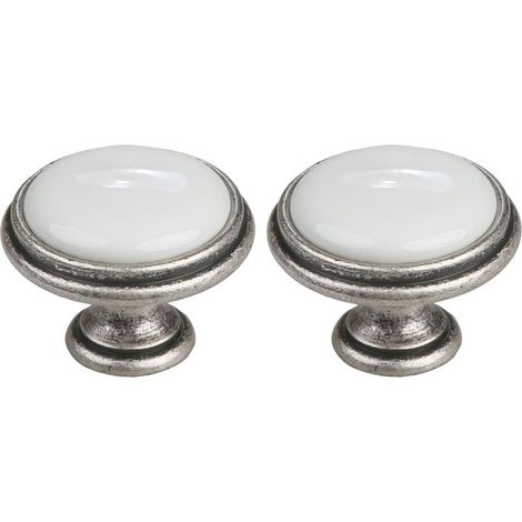 2 Schubladengriffe mit vernickelter Zinn-, Porzellan- und Keramikoberfläche, 35 mm, inklusive Schrauben. Vintage-Türgriff im Antik-Stil für Kommode, Kleiderschrank oder Wohnzimmer. (1/3)