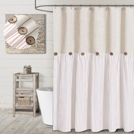 Rideau de douche rose de style ferme avec œillets, imperméable, lavable en machine, adapté aux salles de bains, 183 cm de large sur 183 cm de long (1/5)