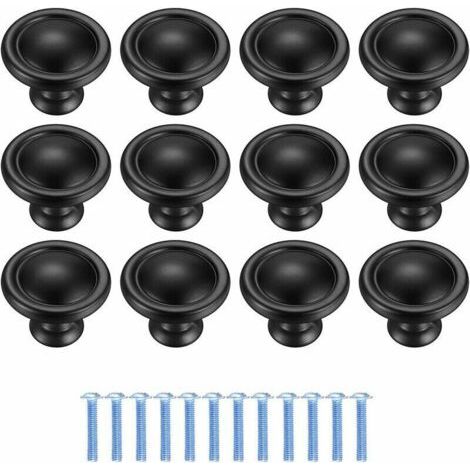 12 maniglie nere per cassetti e ante, pomelli per cassetti con foro rotondo, pomelli per comò, maniglie per ante di mobili per armadi e cucine - 30 mm (1,2 pollici) (1/5)