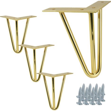 Juego de 4 patas de metal doradas estilo horquilla, 15 cm, resistentes, con accesorios de instalación para un diseño de interiores creativo. (1/5)