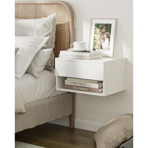 Table de Chevet Flottante, Moderne, Petite Table de Chevet Flottante avec tiroir, étagères flottantes pour Chambre à Coucher, Salle de Bain, Blanche (1/5)