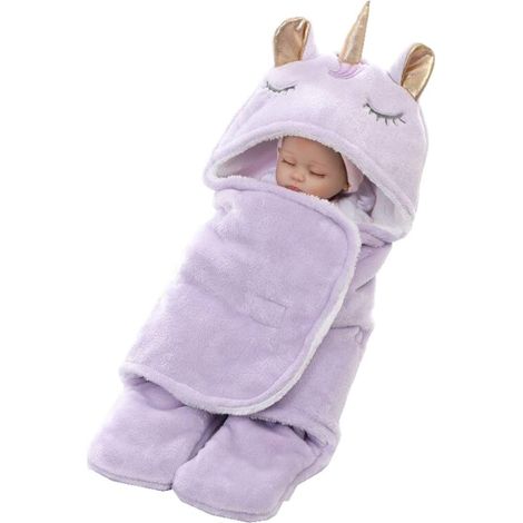 Couverture d'emmaillotage licorne pour nouveau-né, gigoteuse d'hiver à pieds séparés, 65 x 75 cm, violette