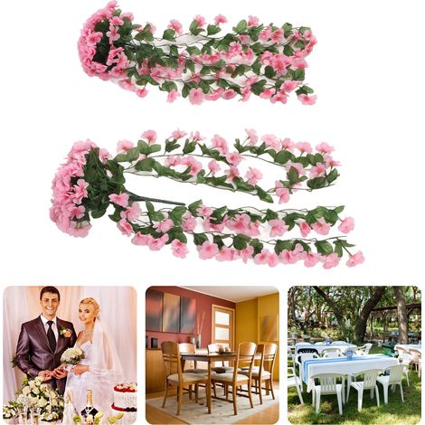 Flores artificiales colgantes moradas, 2 piezas, de plástico, para jardín, boda, patio, decoración interior/exterior, rosa (1/5)
