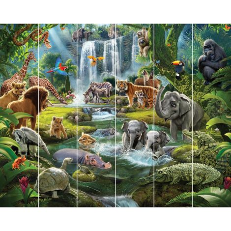Papier peint jungle 305x244 cm – Lavable – Colle incluse – Décor immersif pour chambre enfant – Installation facile en 6 étapes – Walltastic (1/3)