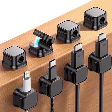 Lot de 8 clips de gestion des câbles Support de câbles réglable avec fermeture magnétique puissante Pour le bureau, la maison, le bureau, la voiture Noir (1/5)