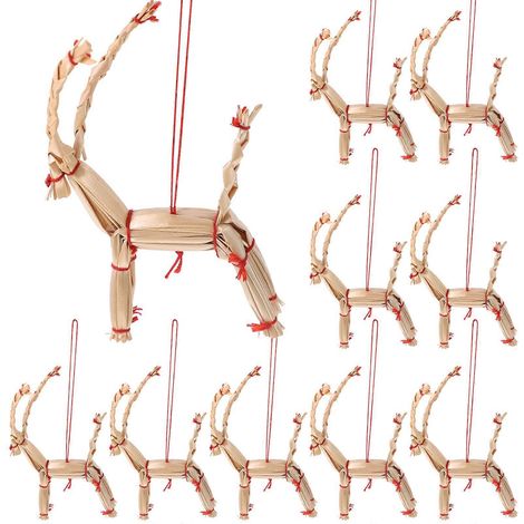 10 décorations de Noël suspendues en paille pour sapin, accessoires de décoration pour fêtes-7X6X1.5CM