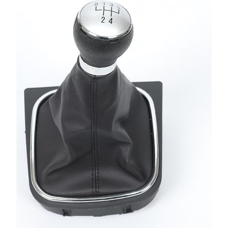 BIEMMEDUE- Staubschutzset für den Schalthebel von Volkswagen Golf 6 MK5 MK6 Jetta Sagitar, schwarzes Leder + silberne Kappe, 5-Gang-Schalthebel, ein Set. (1/4)
