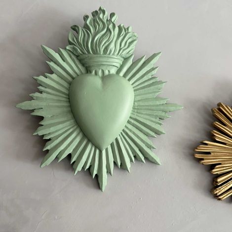 Coeur Ex-voto en résine grand modèle vert thym (1/5)